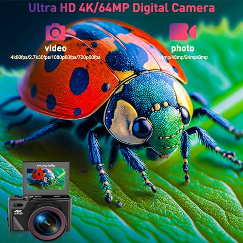 4K Digital Camera for Photography, WiFi Autofocus 64MP Vlogging Camera with Flip Screen A727
