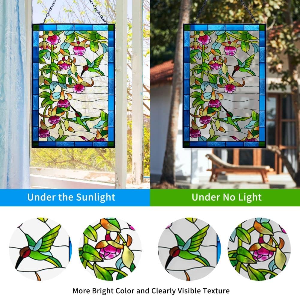 Stained Glass Hummingbird Window Suncatcher with Chain O2706