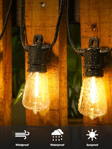 Outdoor String Lights LED 50Ft Waterproof Patio Lights with 27 Vintage Shatterproof Edison Bulbs J49172
