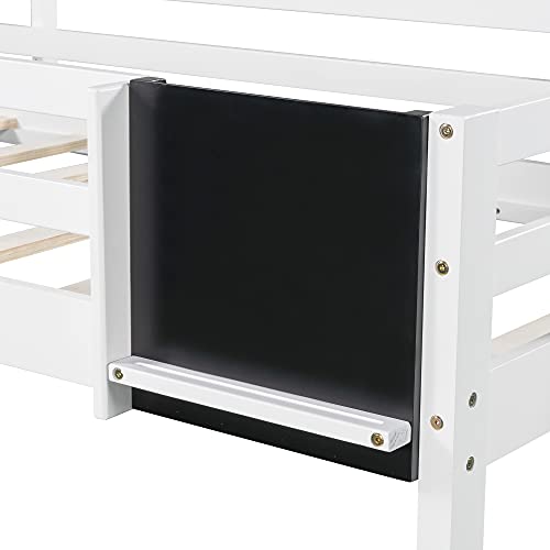 Wood House Loft Bed Frame with Slide and Storage Shelves Z806