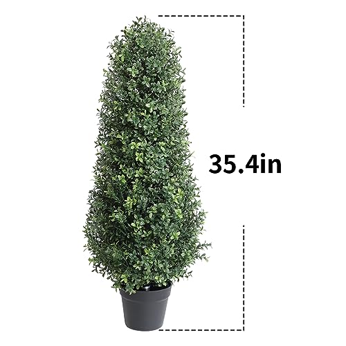 Artificial Topiary Boxwood Tree UV Resistant Outdoor Faux Shrub 2 Packs with Black Pot W915370