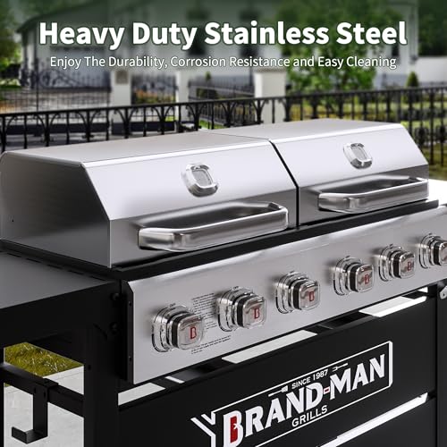 6-Burner Propane Gas Grill and Griddle Combo with Stainless Steel Lids F7495
