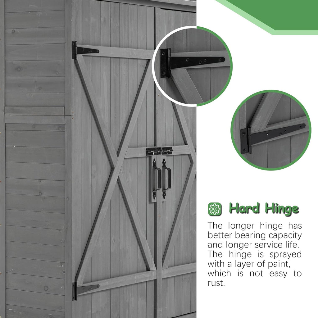 Outdoor Storage Shed, Wood Garden Cabinet with 2 Lockable Doors and Shelves E220316