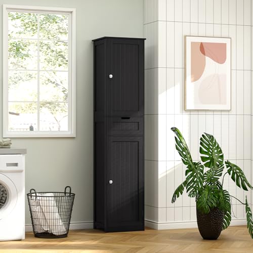 67" Tall Bathroom Cabinet with 2 Doors and 1 Drawer, Adjustable Shelves T930834