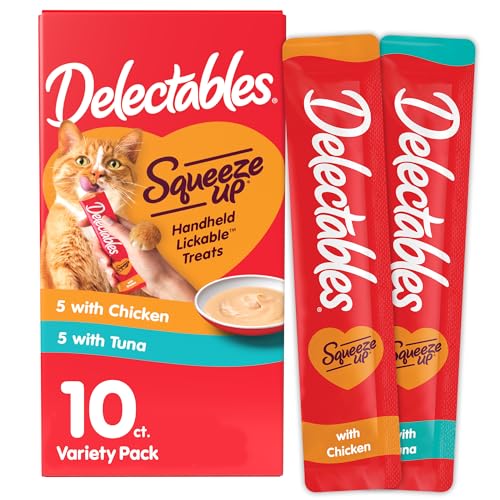 Handheld Lickable Treats for Cats, Chicken and Tuna Salmon, 54 Count A909