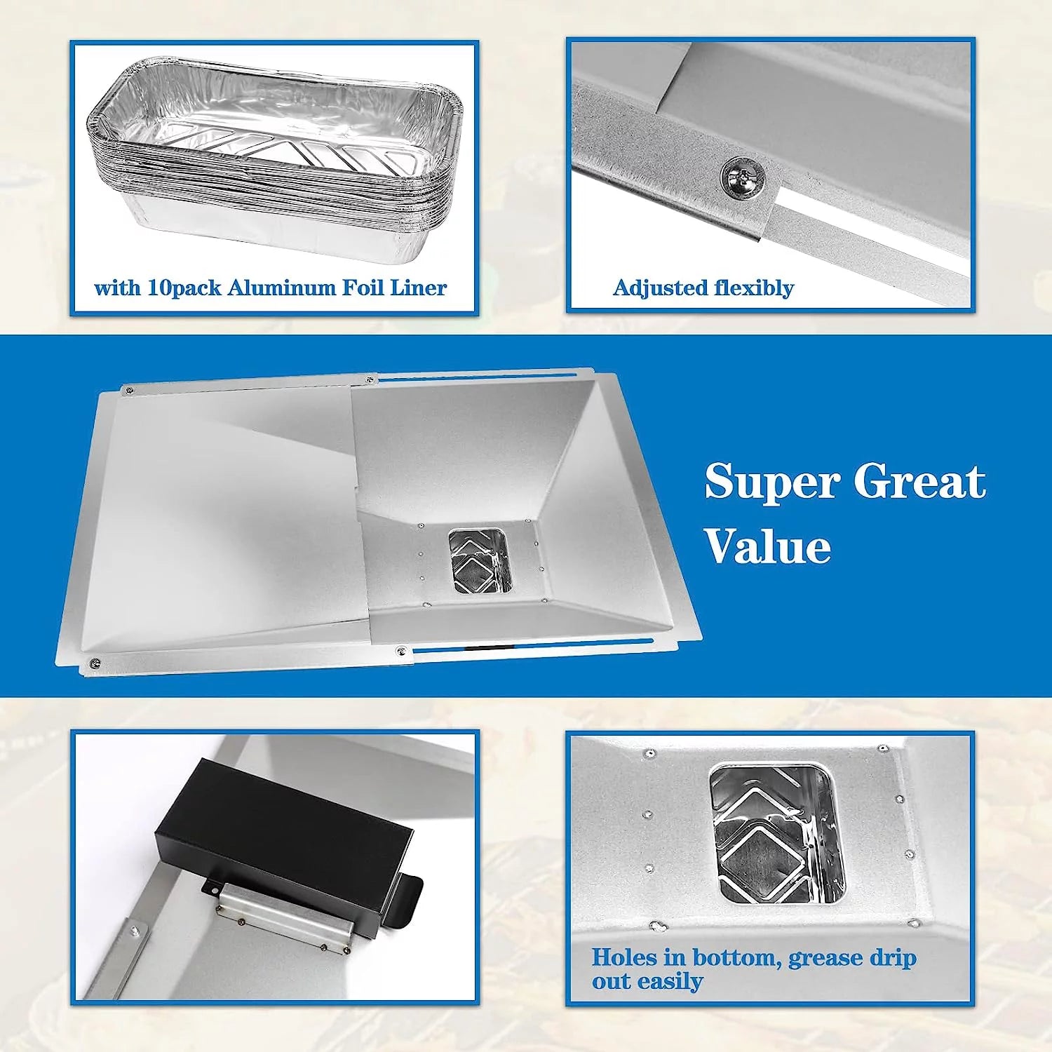 Grease Tray with Catch Pan and Foil Liner for Gas Grill, 10 Pack B82012