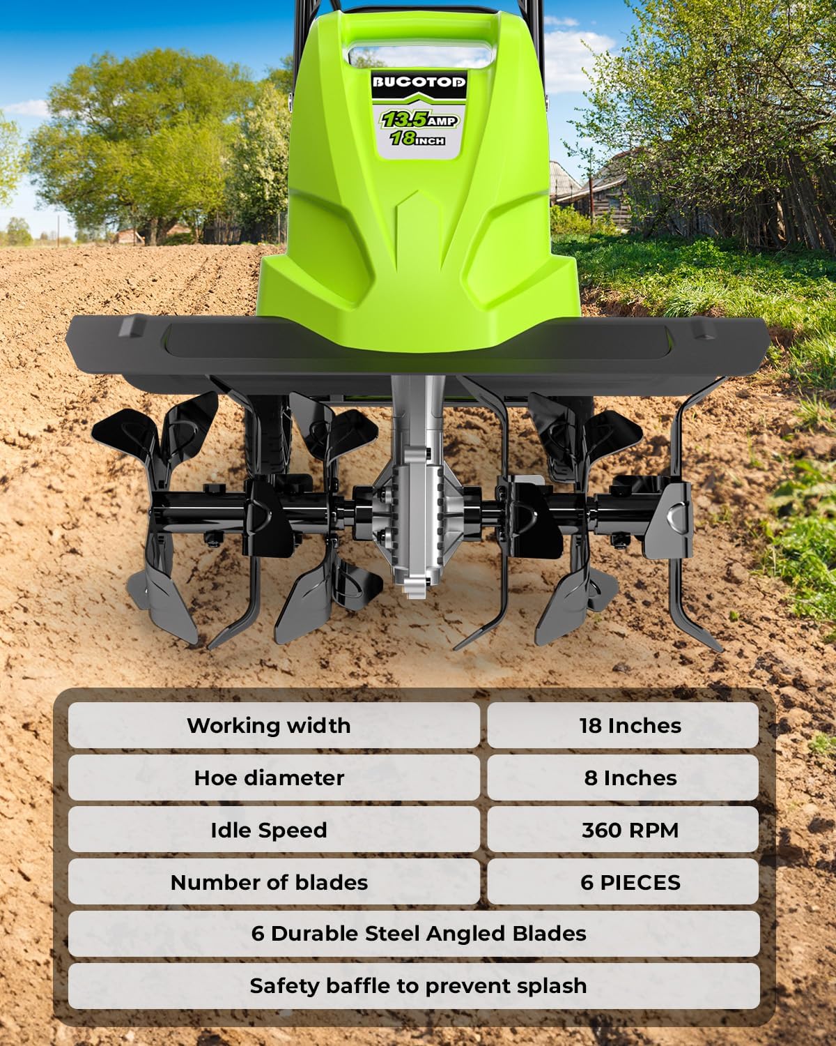 18-Inch 13.5 Amp Corded Tiller with 6 Steel Tines S63646