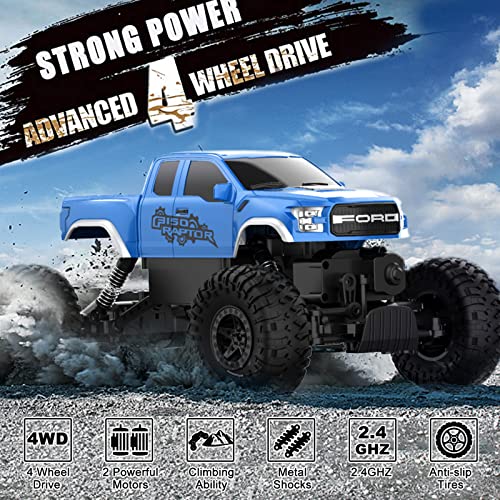 RC Truck 4WD Off Road Crawler Toy for Boys Girls 6-12, Blue C250000