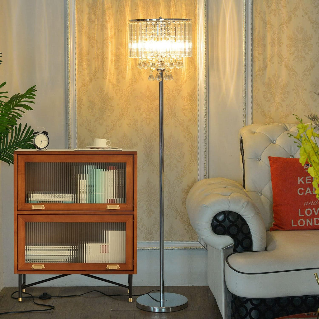 Crystal Floor Lamp with Foot Switch, 3-Light Standing Light for Living Room E9830