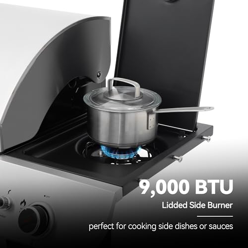 5 Burner Propane Gas Grill with Side Burner & Sear Burner, Stainless Steel, 61,000 BTUs for Outdoor Cooking J44613