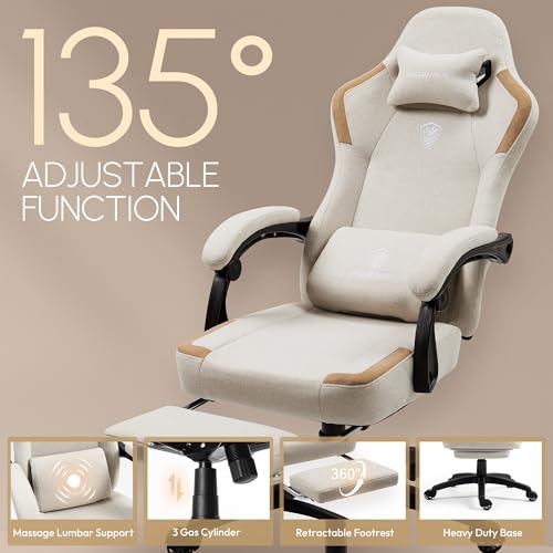 Fabric Gaming Chair with Pocket Spring Cushion and Footrest V343974