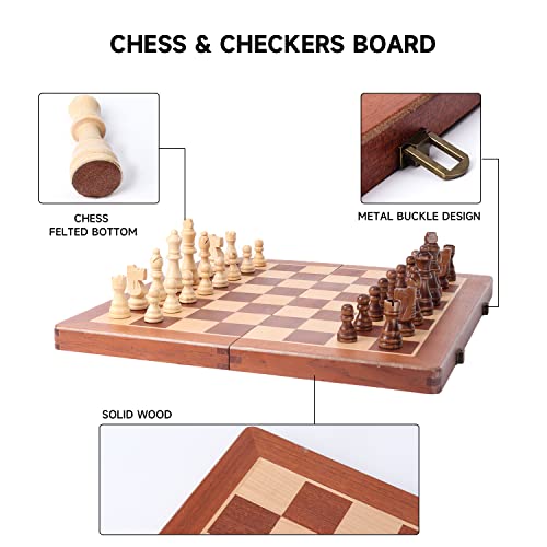16" 3-in-1 Wooden Folding Chess, Checker & Backgammon Board Game Set L259