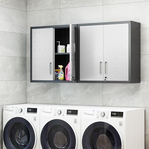 Wall Cabinet with 2 Doors, Lockable, Adjustable Shelves, Heavy Duty Steel J4545