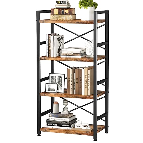 3 Tier Industrial Bookcase, Rustic Etagere Bookshelf for Living Room U5786