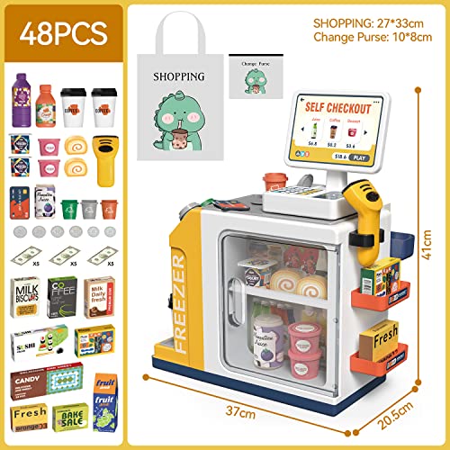 Cash Register Playset for Kids - 48PCS Pretend Play Money, Calculator, Scanner, Credit Card and Play Food S776931