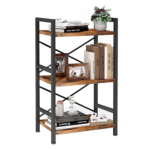 3 Tier Industrial Bookcase, Rustic Etagere Bookshelf for Living Room U5786