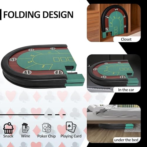 84" Foldable Poker Table with Chips Tray, 10 Player Oval, Green Felt U489