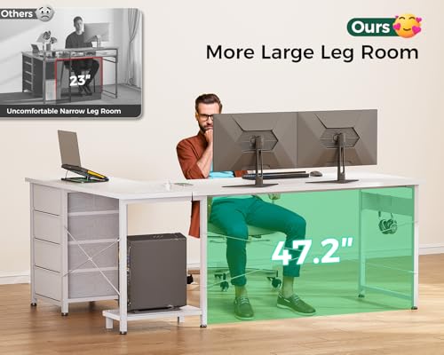 L Shaped Desk with 4 Tier Drawers, Power Outlets & USB, Corner Computer Desk with CPU Stand U4256