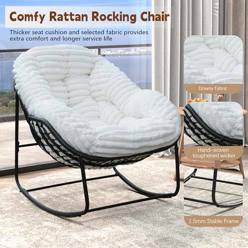 Wicker Egg Rocking Chair with Padded Cushion for Patio and Garden J177274
