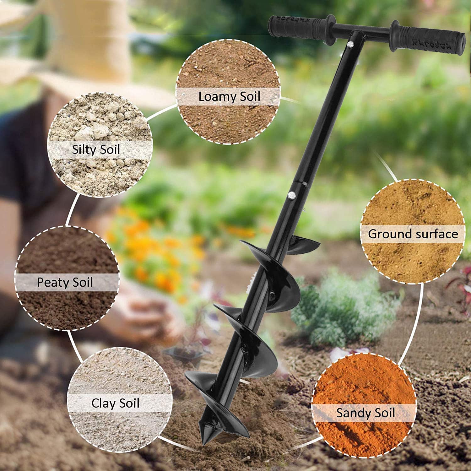 Garden Auger Spiral Drill, T-Shape 32" x 4" with Non-Slip Handle T38876