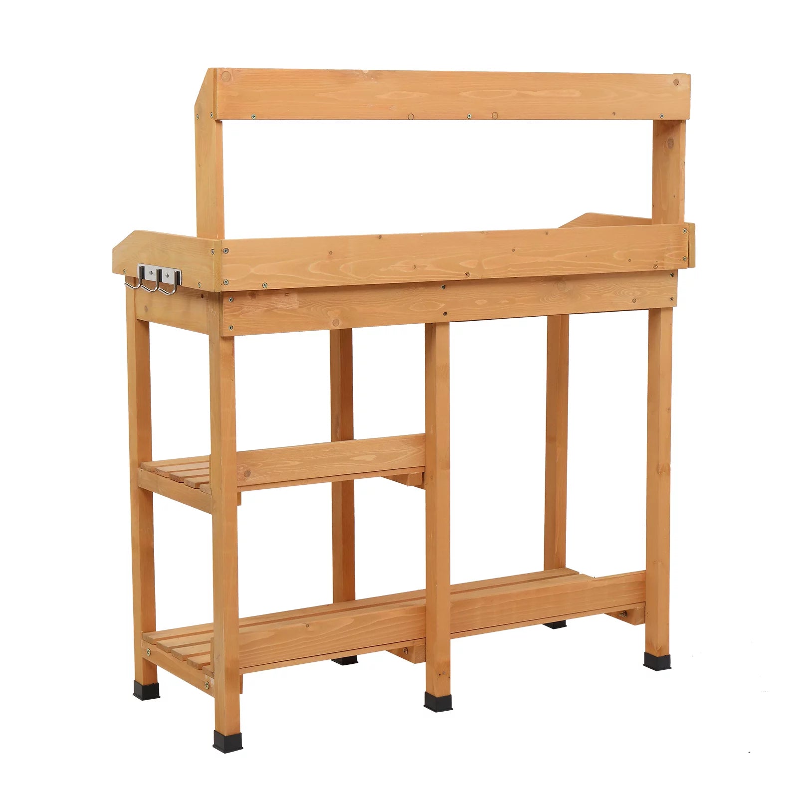 Wooden Potting Bench with Sink, Hooks and Storage Shelf Q510378