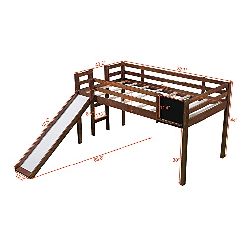 Wood House Loft Bed Frame with Slide and Storage Shelves Z806