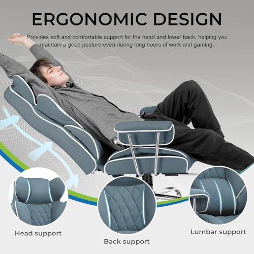 Gaming Chair with Lumbar Support and Footrest, PU Leather, Black E8234