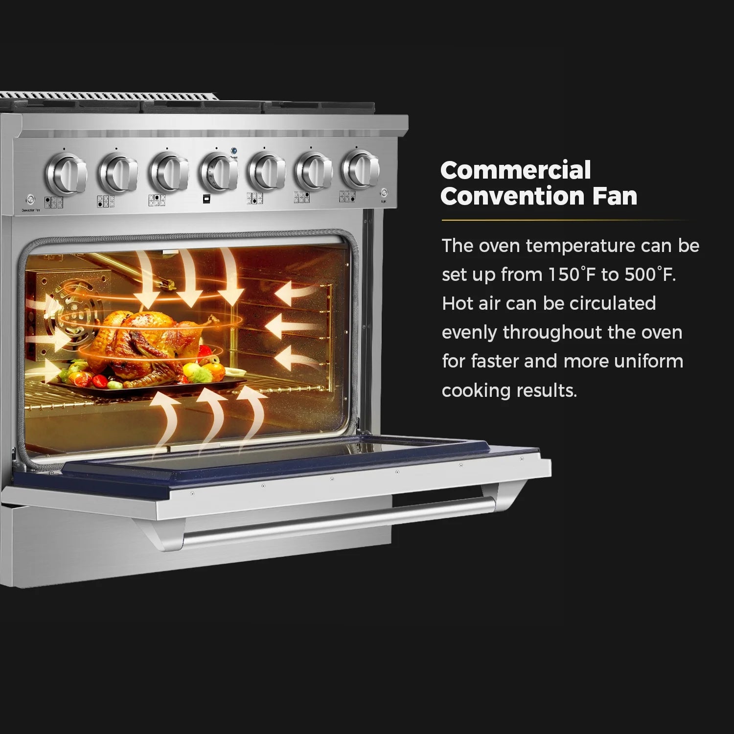 36 in. 5.2 cu. ft. Slide-In Single Oven Gas Range with 6 Sealed Burners, Stainless Steel K6199