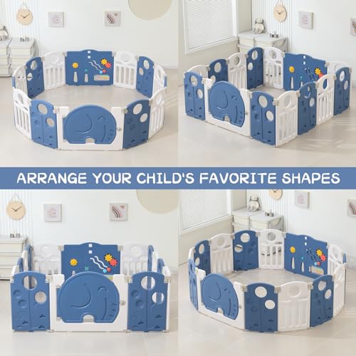 Baby Playpen for Kids and Toddlers, Safety Play Yard, Indoor and Outdoor, 18 Panels, Blue Y532747