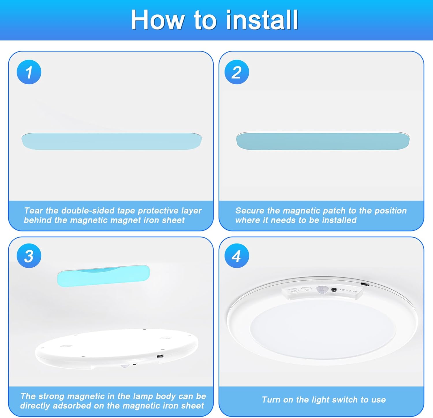 Motion Sensor Rechargeable Ceiling Light, 7.5 Inch 6500K, 3 Colors Dimmable with Remote G819