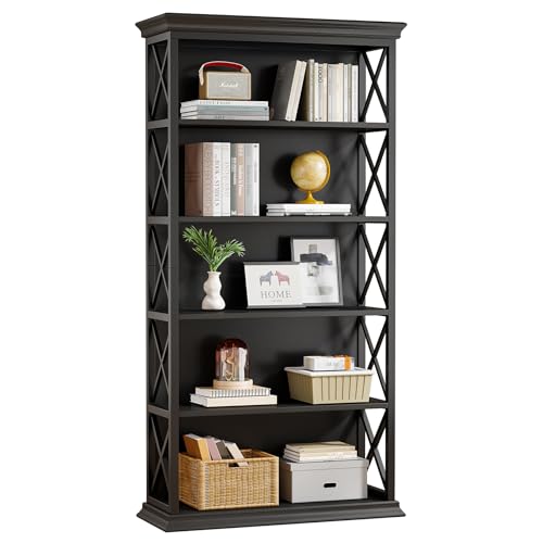 6-Tier Industrial Bookcase, 71 Inches Tall, Floor Standing Storage Shelves for Home Office, Brown and Black V7912