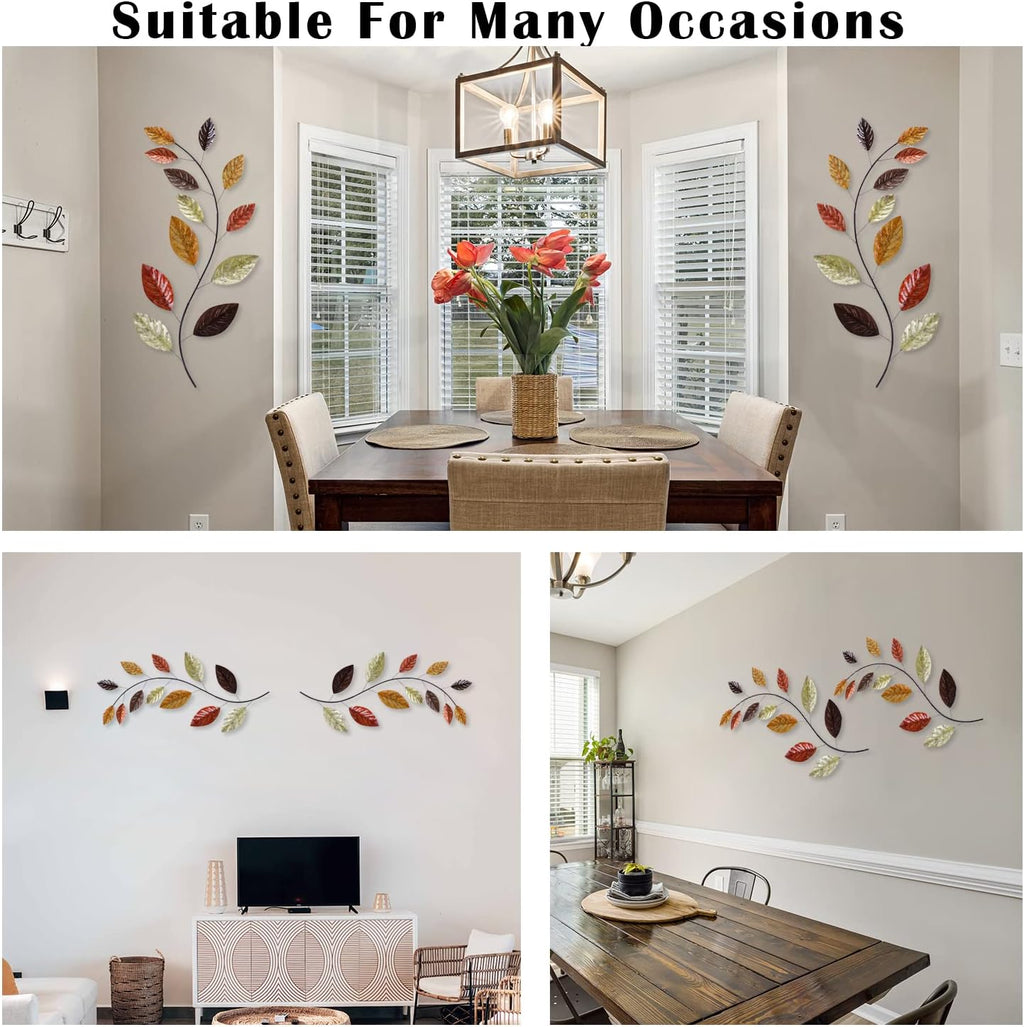 Set of 2 Metal Tree Leaf Wall Art Decor, 38 Inch Iron Olive Branch Home Sculptures D496