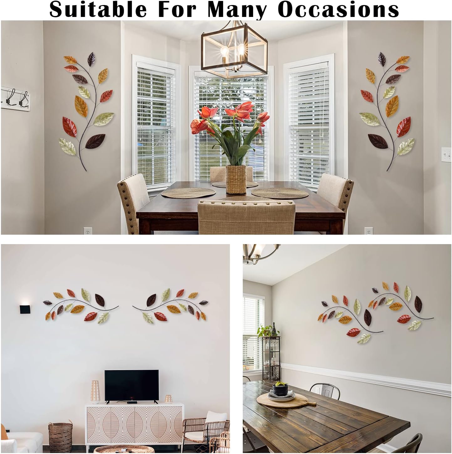 Set of 2 Metal Tree Leaf Wall Art Decor, 38 Inch Iron Olive Branch Home Sculptures D496