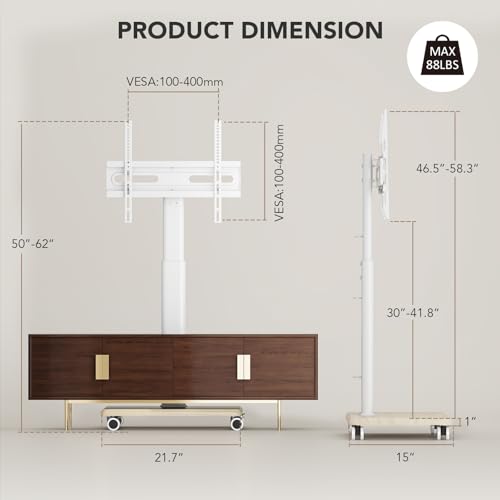 Rolling Floor TV Stand with Wheels, Height Adjustable for 27-65 Inch TVs B690