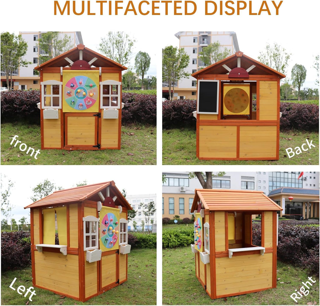 Outdoor Wooden Playhouse for Kids with Working Door and Windows Z130