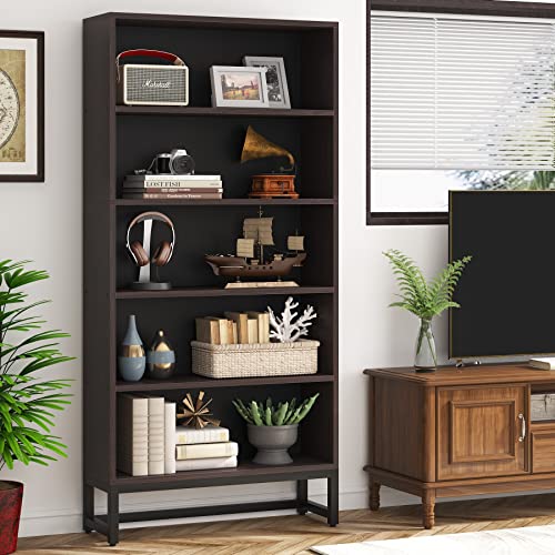 Tall Bookcase with LED Lights, 5-Tier Storage Shelves T8450