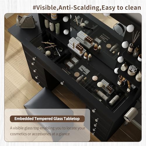 Makeup Vanity Desk with Lighted Mirror and Power Outlet F65931