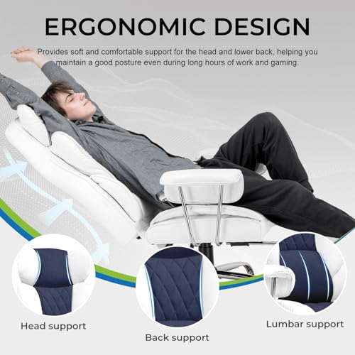 Gaming Chair with Lumbar Support and Footrest, PU Leather, Black E8234