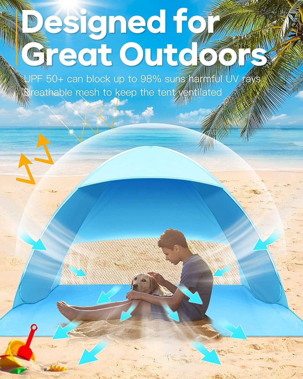Pop Up Beach Tent, UPF 50+, 1-3 Person, Waterproof, with Carry Bag A798699