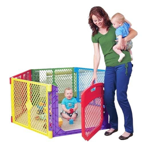 Toddleroo by North States Superyard 6 Panel Free Standing Play Yard, Indoor or Outdoor Baby Playpen, Baby Gate. Made in USA. 5.5 feet Corner to Corner Play Pen (26" Tall, Aqua)