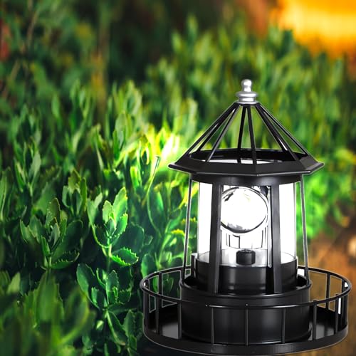 Solar Lighthouse Rotating Light, IP65 Waterproof for Patio Garden Decor H598474