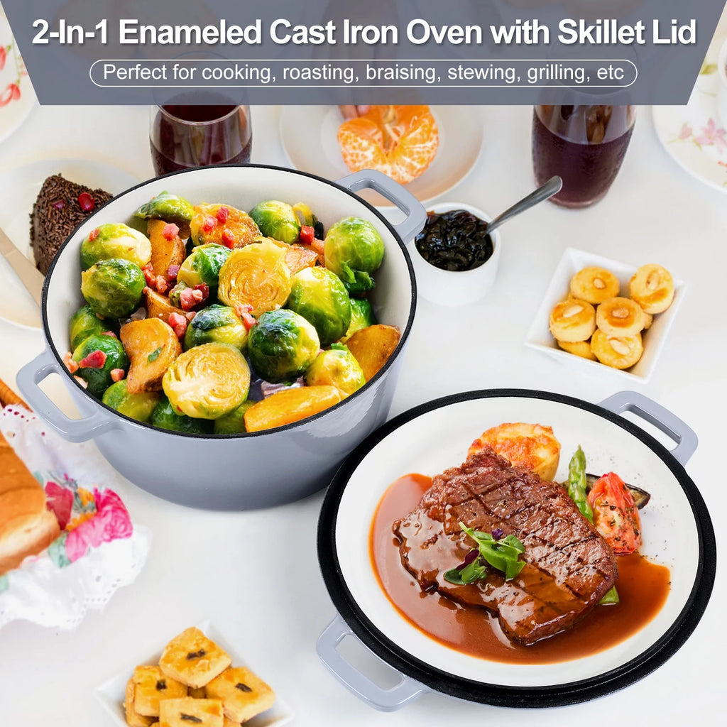 Enameled Cast Iron Dutch Oven with Skillet Lid, 5 Quart C815