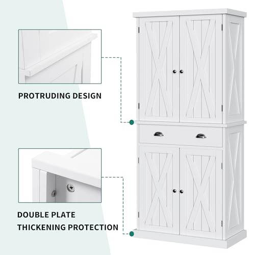 72" Tall Kitchen Pantry Cabinet with Barn Doors and Adjustable Shelves R388
