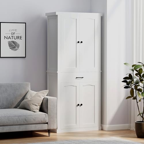 Kitchen Pantry Cabinet with 4 Doors and 1 Drawer, Freestanding Storage Cupboard L190261