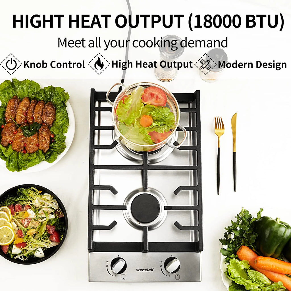 12" Dual Fuel 2 Burner Cooktop with Stainless Steel G3828