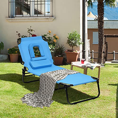 Folding Chaise Lounge Chair, Blue A749689