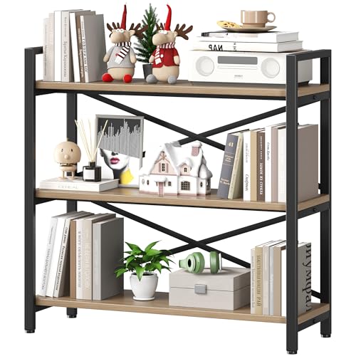 3 Tier Industrial Bookcase, Rustic Etagere Bookshelf for Living Room U5786