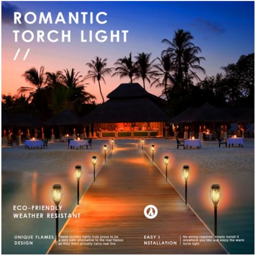 Solar Torch Lights Outdoor 4-Pack Flickering Flame Waterproof Garden Decor R5829