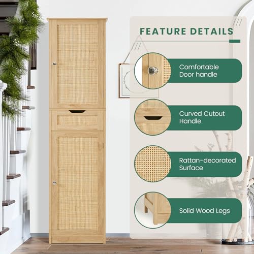 67" Tall Bathroom Cabinet with 2 Doors and 1 Drawer, Adjustable Shelves T930834