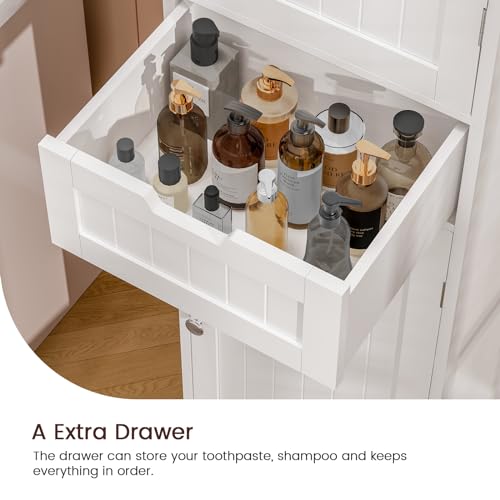 67" Tall Bathroom Cabinet with 2 Doors and 1 Drawer, Adjustable Shelves T930834